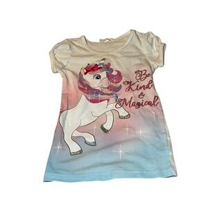 Beautees Unicorn Graphic T-Shirt Kids 4 White Pink Blue Good Glitter Ombre